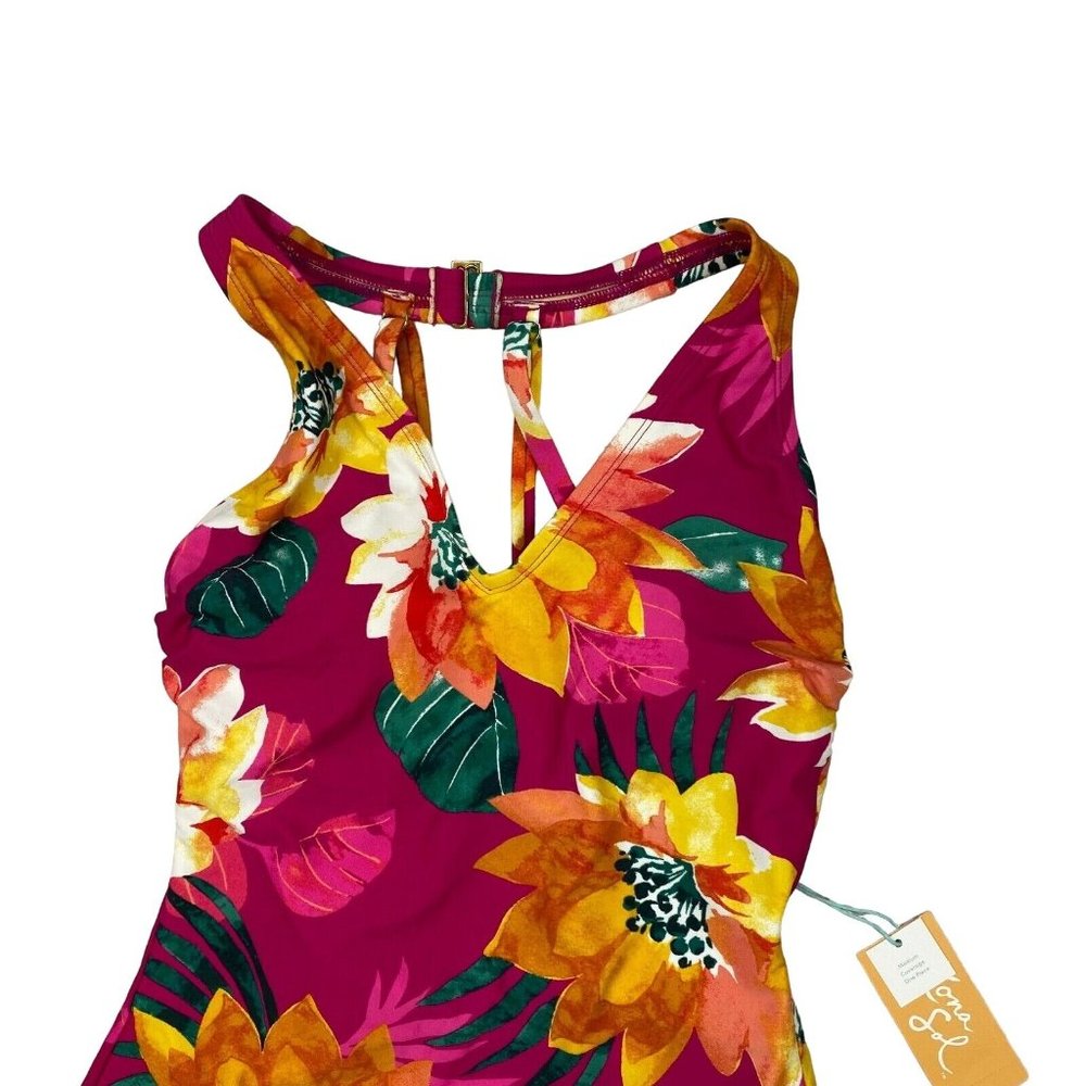 Kona Sol One Piece Swimsuit Size Small Womens Tropical Floral Pink V Neck - Picture 7 of 9
